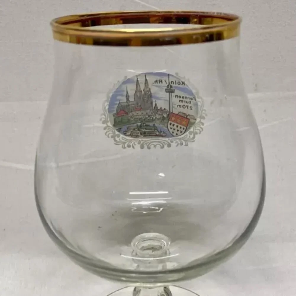 Vintage Koln/Rh. Fernseh Turm 270m City Scene Elegant Goblet Drinking Glass‎ EUC